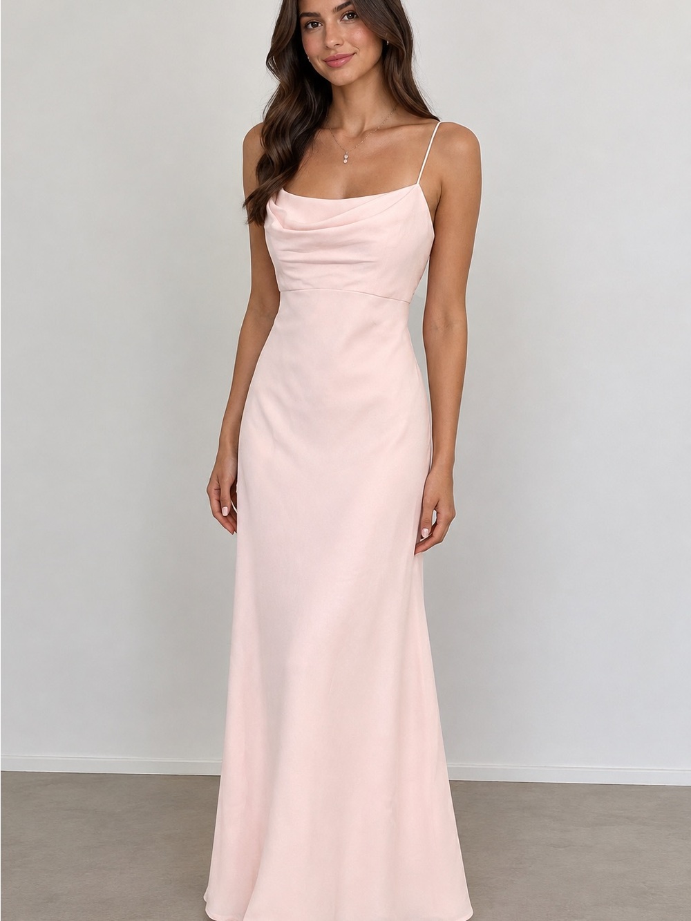 Michaelangelo Pink Satin Solid Cowl Neck Strappy Maxi Slip Dress 8